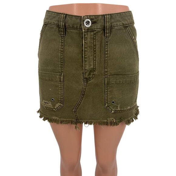 NWOT Free People Army Green Utility Mini Skirt - Gorpcore Grunge Y2K Revive Boho - Picture 2 of 16